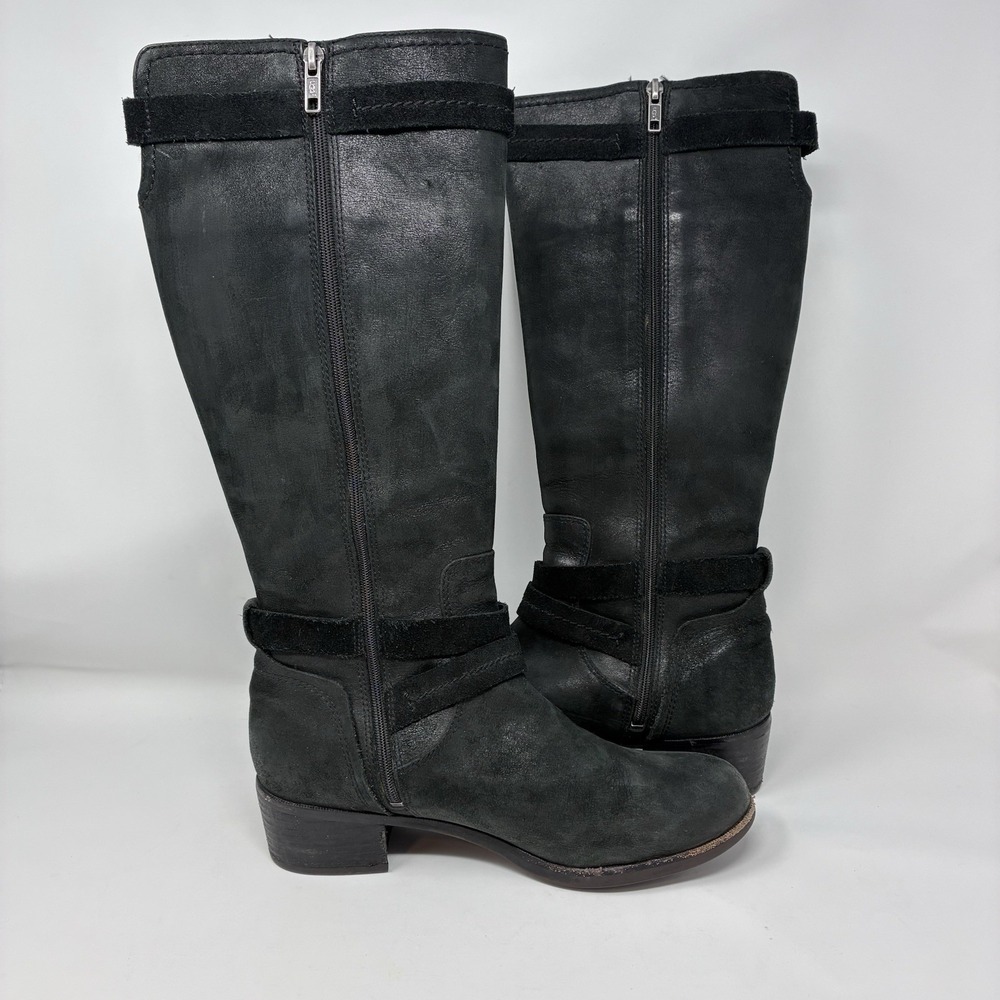 UGG Australia Women's 9 Darcie Tall Riding Leather Suede Boots Black Buckle - Picture 10 of 16